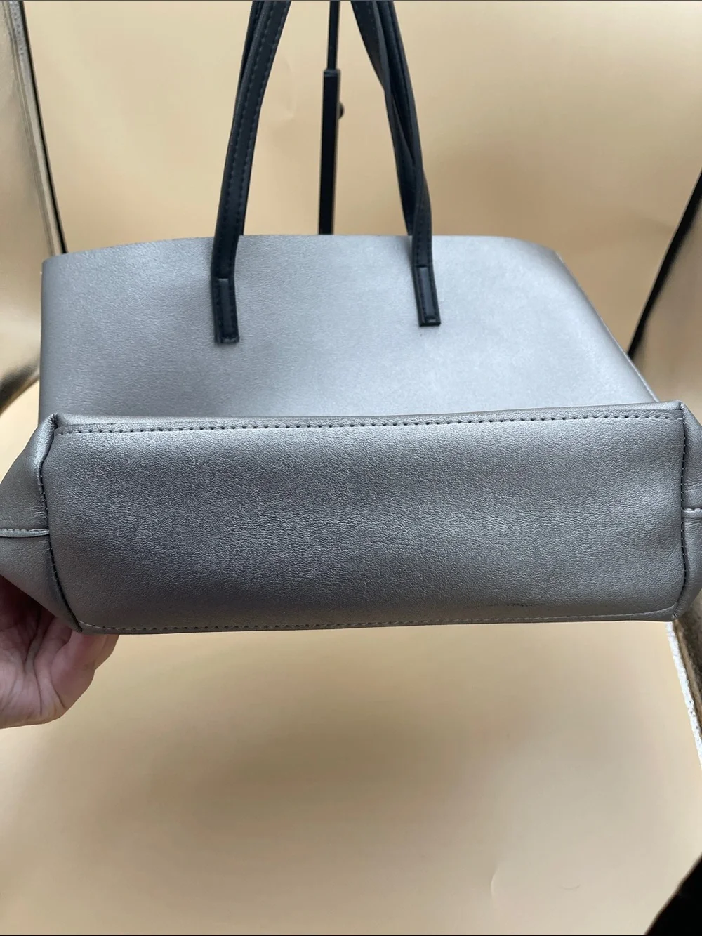 Minimalist Grey Tote with Black Straps